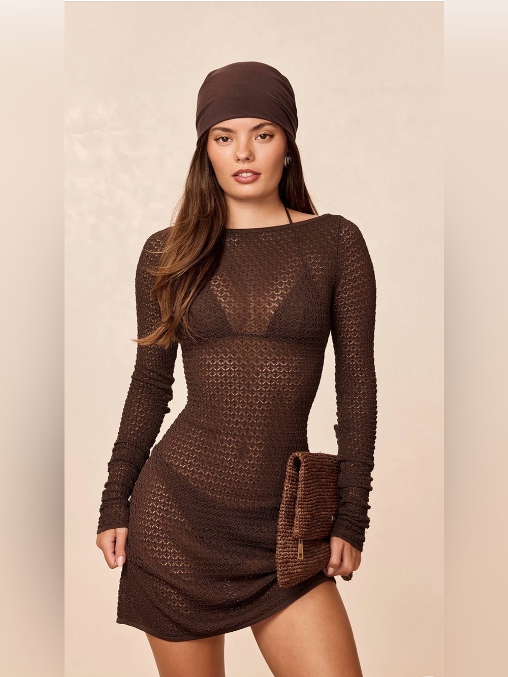 MONDAY swimwear Long Sleeve Textured Bodycon Dress in gold